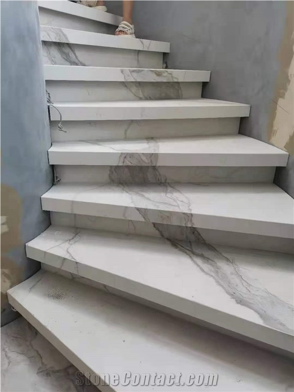 White Marble looking Sintered Stone polished stairs
