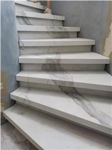 White Marble looking Sintered Stone polished stairs