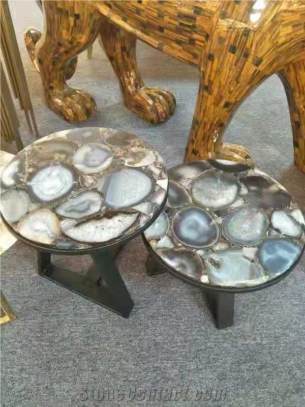 Modern coffee table top with onyx gemstone Marble slab