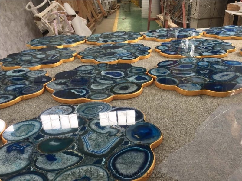 Stainless Steel Corner Table Gemstone  Table Top
