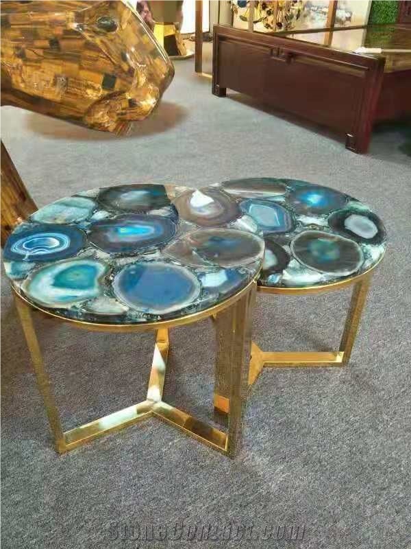 Stainless Steel Corner Table Gemstone  Table Top