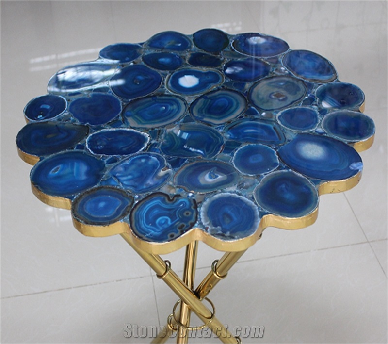Stainless Steel Corner Table Gemstone  Table Top