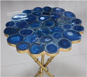 Stainless Steel Corner Table Gemstone  Table Top