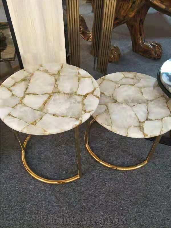 Stainless Steel Corner Table Gemstone  Table Top