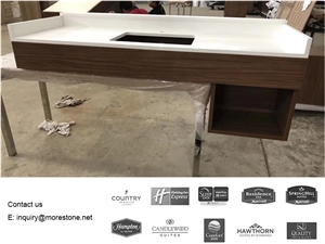 Hotel Bathroom White Quartz Surface Vanity Top