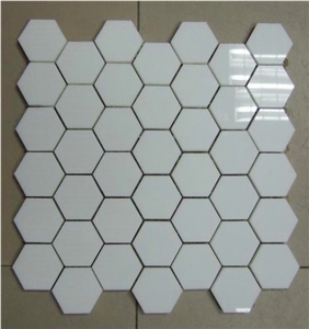 Crystallized Glass Thassos Herringbone Mosaic Tile