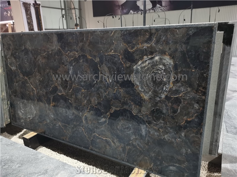Black Petrified Wood Semiprecious Stone Backlit Slabs
