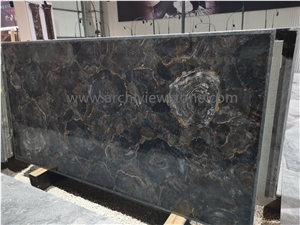 Black Petrified Wood Semiprecious Stone Backlit Slabs