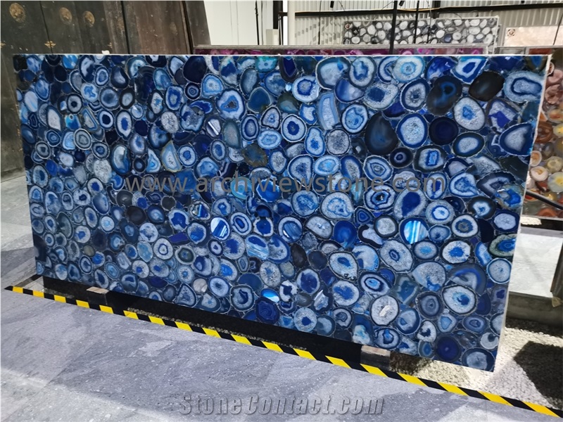 Blue Agate Semiprecious Stone Backlit Slabs