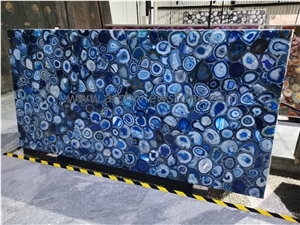 Blue Agate Semiprecious Stone Backlit Slabs
