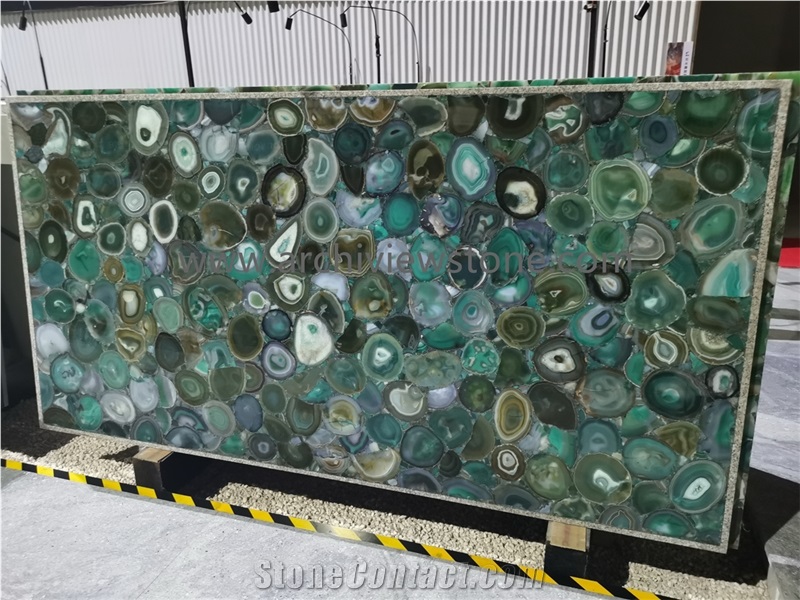 Green Agate Semiprecious Stone Backlit Gemstone Slabs
