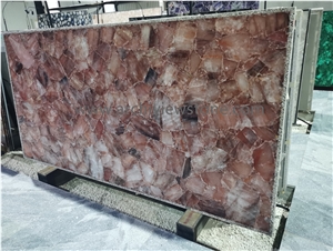 Pink Crystal Semiprecious Stone Backlit Slabs Pink Crystal Semiprecious Stone Backlit Slabs