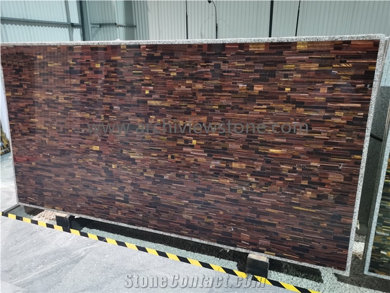 Tiger Eye Red Semiprecious Stone Backlit Slab