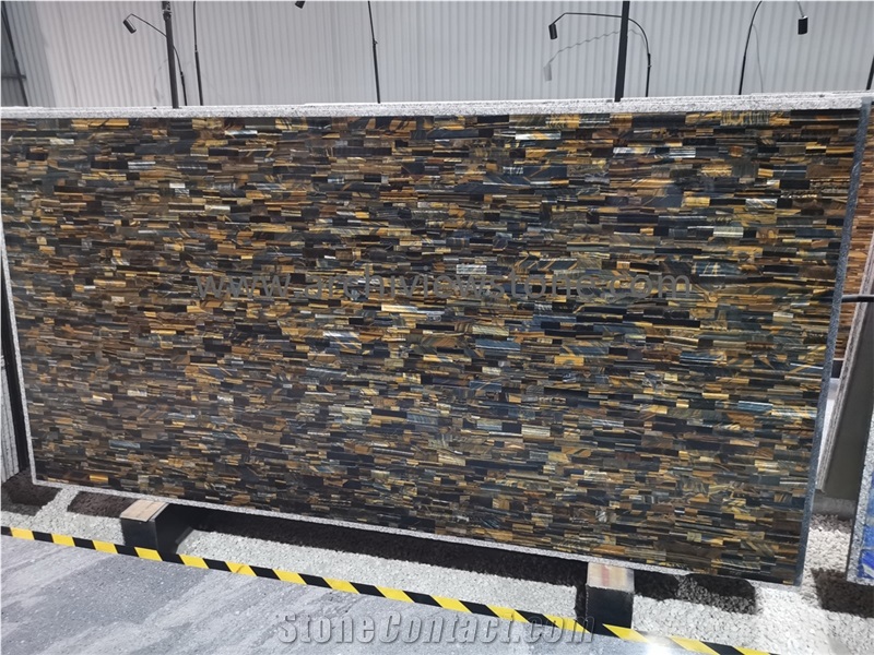 Tiger Eye Yellow Gemstone Semiprecious Stone Backlit Slab