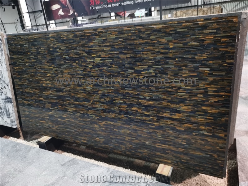 Tiger Eye Yellow Gemstone Semiprecious Stone Backlit Slab