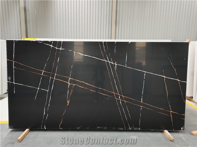 Black Quartz Stone Bathroom Vanity Double Sink Counter Top