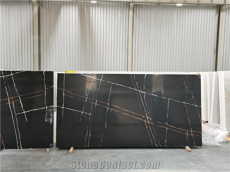 Black Quartz Stone Bathroom Vanity Double Sink Counter Top