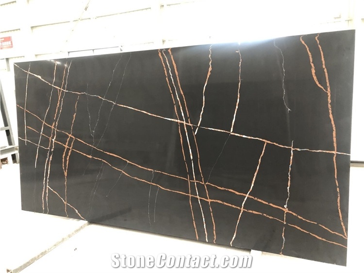 Black Quartz Stone Bathroom Vanity Double Sink Counter Top