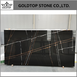 Black Quartz With Gold Veins Slab Stone For Wall Cover