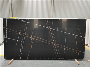 Black Quartz With Gold Veins Slab Stone For Wall Cover