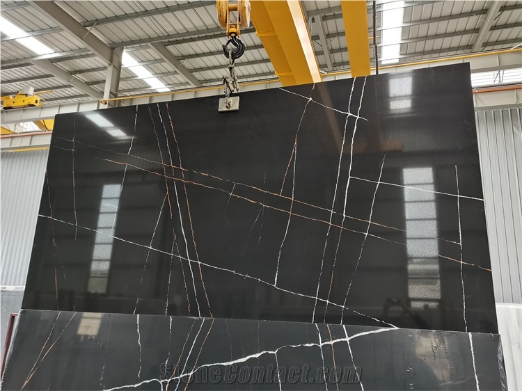 Black Quartz With Gold Veins Slab Stone For Wall Cover