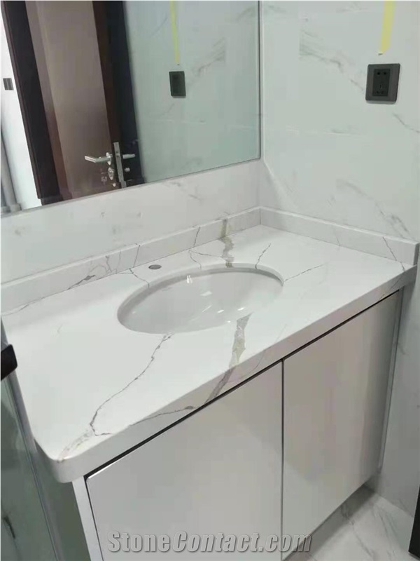 Excelent Calacatta Quartz stone Crystal Slab for Countertop