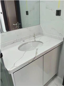 Excelent Calacatta Quartz stone Crystal Slab for Countertop