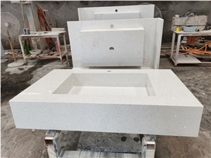 Sparkle White Grey Quartz  Kitchen Countertops Sink Worktops