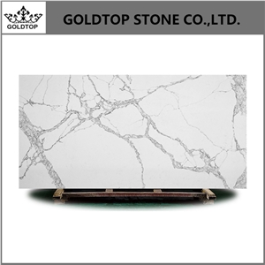 White Calacatta Fred Quartz Slab For Kitchen Counter Top