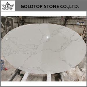 White Polished Round Oval Table Top Grey Veins Living Room 