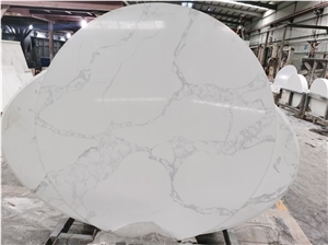 White Polished Round Oval Table Top Grey Veins Living Room 