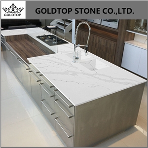 White Polished Surface Quartz Kitchen Counter Island Top