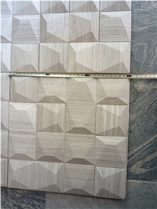 Natural Wood Mosaic Marble Stone Ecterior Caldding Pattern