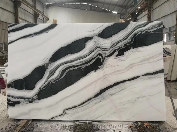 Panda White Marble Stair White Marble Bookmatch Slab Wall 