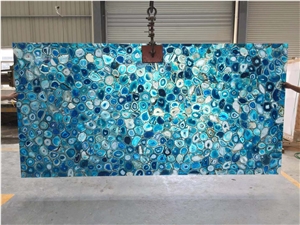 Blue agate semiprecious backlit stone tiles bathroom