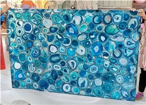 Blue agate semiprecious backlit stone tiles bathroom