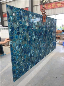 Blue agate semiprecious backlit stone tiles bathroom