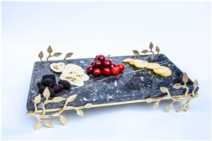 Golden Black Tray with bronze stand