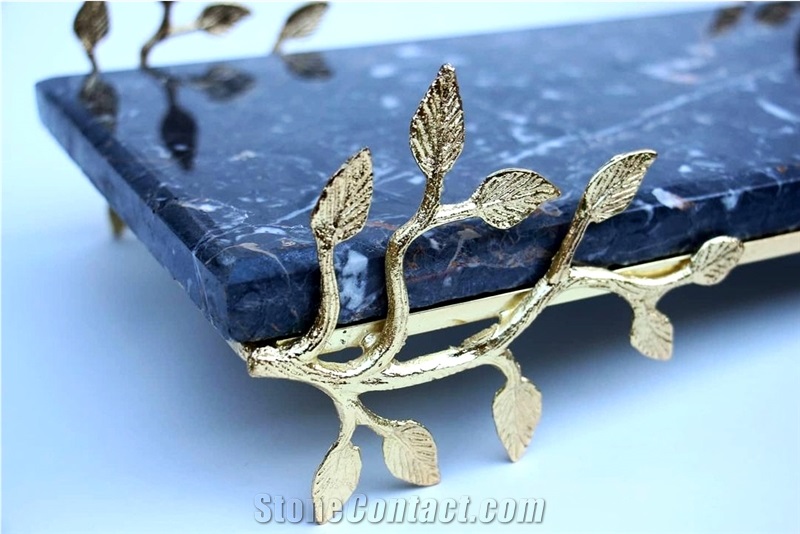 Golden Black Tray with bronze stand