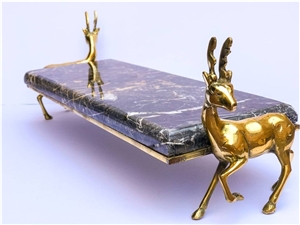 Golden Black tray with deer bronze stand Golden Black tray with deer bronze stand