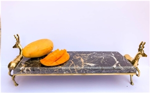 Golden Black tray with deer bronze stand