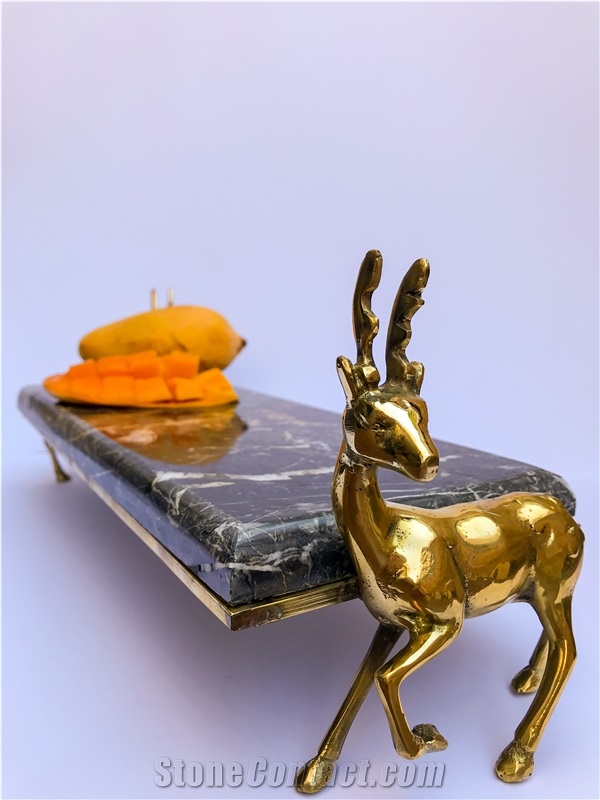 Golden Black tray with deer bronze stand