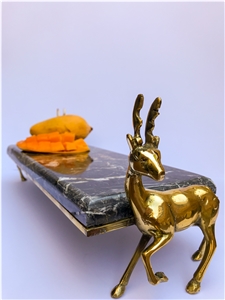 Golden Black tray with deer bronze stand
