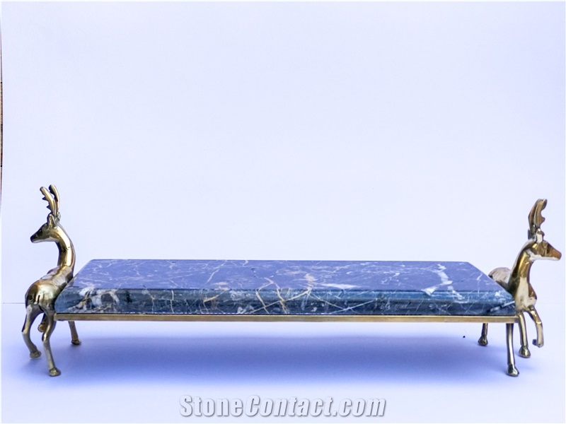 Golden Black tray with deer bronze stand