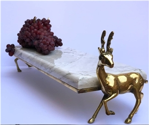 white tray with deer bronze stand