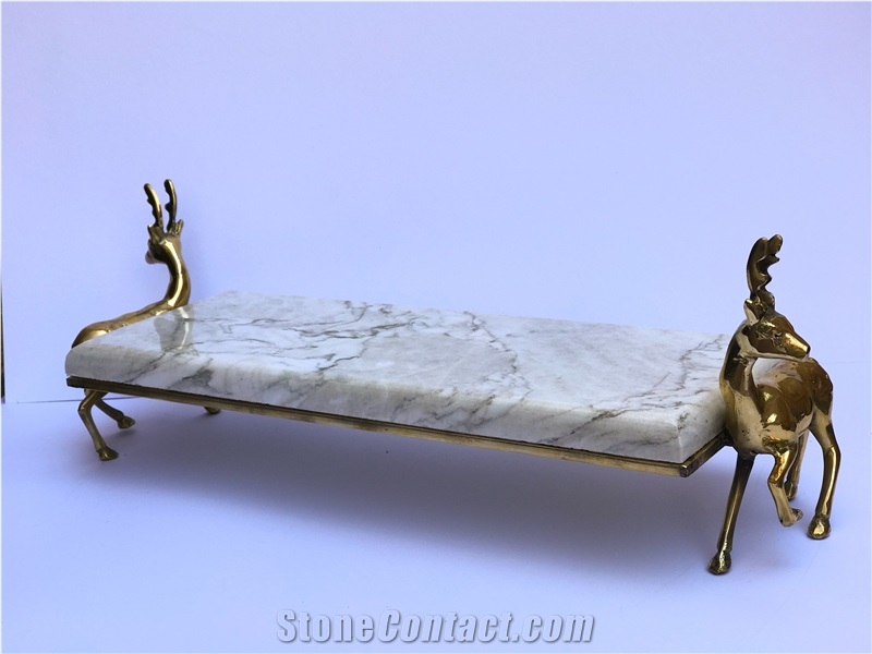 white tray with deer bronze stand