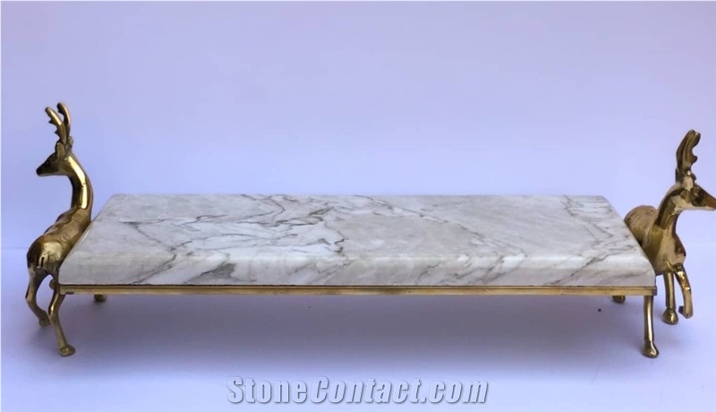white tray with deer bronze stand