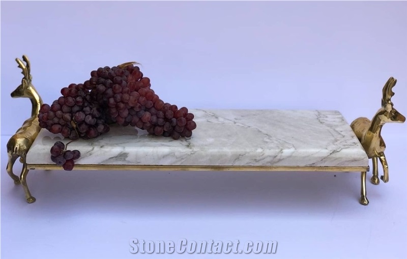 white tray with deer bronze stand