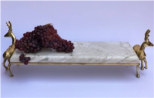 white tray with deer bronze stand