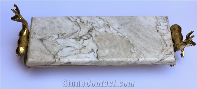 white tray with deer bronze stand
